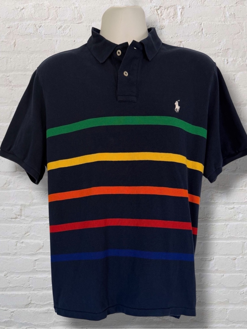 Polo Ralph Lauren Men’s XL Navy Multicolor Stripe Classic Fit Cotton Polo